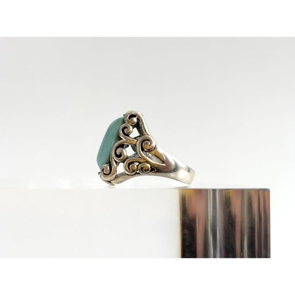 Natural Turquoise Rectangular Southwest Vintage Sterling Silver Ring - sz 8 - Picture 6 of 10